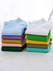 10/20 Pares de Meias Curtas Coloridas Tipo Doce para Mulheres, Elásticas e Confortáveis em Cores Sólidas, Macias e Versáteis, Adequadas para Uso Diário, Primavera/Verão