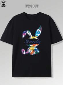 Easter Bunny Printed T-Shirt, Easter Shirt, Men's Casual Sports Short Sleeved T-Shirt, Round Neck, 100% Cotton, Comfortable And Breathable, Y2k, Suitable For All Seasons, 220g