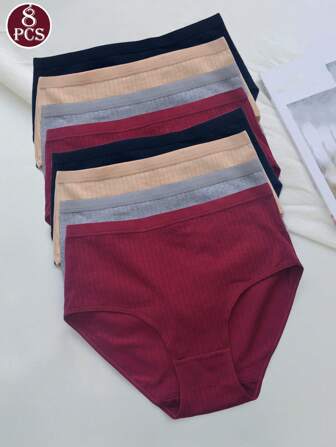 مجموعة من 8 قطع من الملابس الداخلية المحبوكة المضلعة موحد اللون