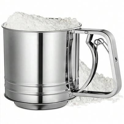 5 Cup Flour Sifter - Multi-Functional Flour Sifter - Stainless Steel Sieve - Powdered Sugar, Bread Baking Large Sieve - Hand Pressure Flower Sieve - Double Layer Flour Sifter For Artisan Bread: Our Semi-Automatic Sifting And Dedusting Device For High-Quality Flour For Artisan Bread Is Made Of Rust-Resistant Materials.