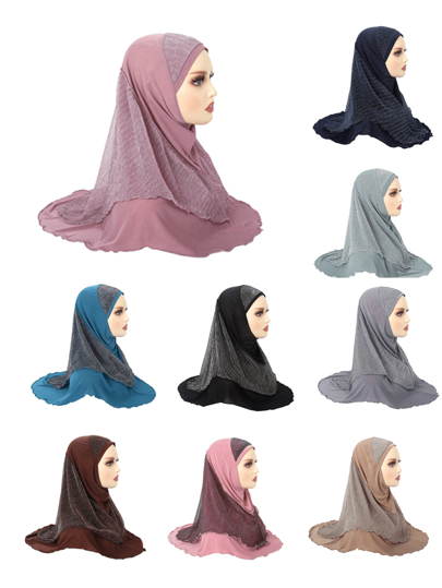 New European & American Style Women Bling Lace Crystal Muslim Turban Head Scarf Hijab Veil For Dress