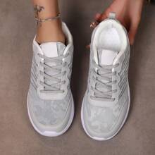 Women's Spring Gray Breathable Lightweight Comfortable Athletic Shoes, Low Top Lace-Up Soft Sole Road Running Sneakers - Grey - View 5