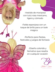 Disfraz Mariposa Rosa Primavera Carnaval Infantil Cosplay Escuela - Rosa - Ver 2