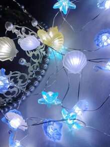 1pc Beach Style String Lights, Summer Beach Ocean Decor, Battery Powered, Shell Starfish Seahorse Theme Lights, Indoor Outdoor Decoration, Garden Lights, Wedding Decor, Room Decor - Multicolor - View 6
