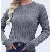 Women's Sweater Knitted Pullover,Casual Cropped Sweater Long Sleeve Round Neck,Crewneck Pullover Knit Jumper Top Loose Sweater Top Autumn Winter - Gris - Ver 1