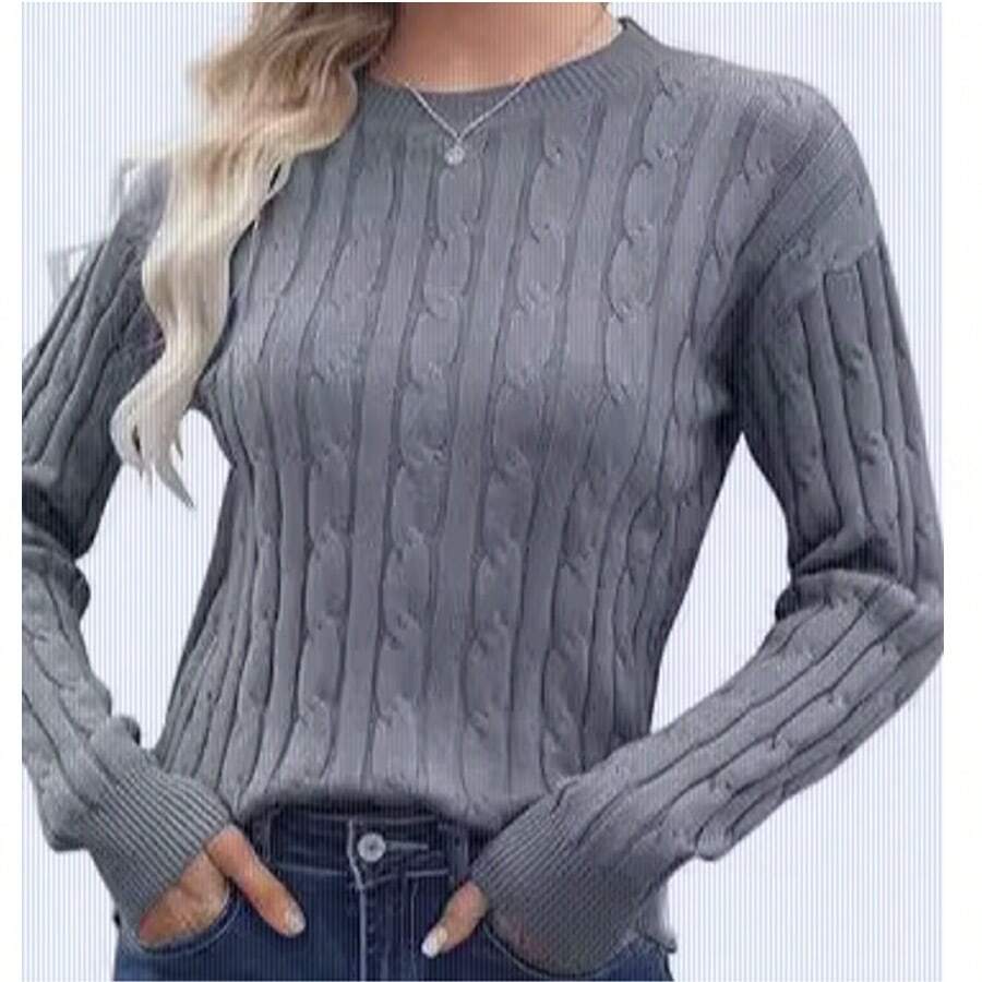 Women's Sweater Knitted Pullover,Casual Cropped Sweater Long Sleeve Round Neck,Crewneck Pullover Knit Jumper Top Loose Sweater Top Autumn Winter - Gris - Ver 1