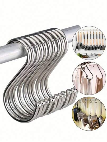 10 个装小号/中号/大号重型不锈钢 S 形挂钩 - 多用途金属挂钩，适用于厨房、车间、浴室和花园，家居浴室装饰浴室收纳秋季装饰返校