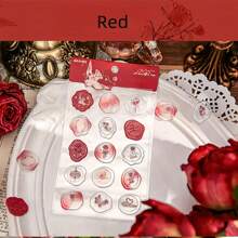 15pcs 3D Embossed Gold Foil Wax Seal Stickers, Rose Flower Shaped, Vintage Wax Stamp Stickers, DIY Scrapbooking Decoration Stationery Envelope Seals, Suitable For DIY Scrapbook, Card Making, Invitations, Envelope Sealing, Back To School Planner, And Various Holiday Gift Packaging, Valentine's Day Labels - Multicolor - View 9