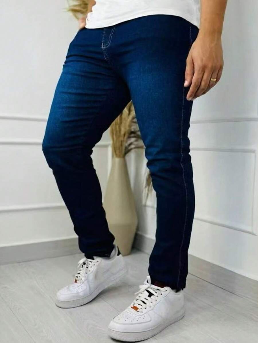 Men's TWILL Pants Sport Skinny Fit With Lycra Slim Jeans - Azul lavado oscuro - Ver 1