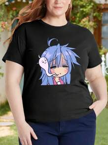 Dead Tired Konata Izumi Lucky Star Plus Size oversize women T-Shirt Anime Baka Sleepy Meme for Women - Negro - Ver 1