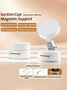 4-In-1 Powerful Vacuum Suction & Magnetic Phone Holder, Foldable Telescopic Double-Sided Suction, Compact & Portable Minimalist Design, Multi-Functional For Kitchen, Bathroom, Bedroom, Desk, Car, Comes With Accessories (2 Magnetic Plates, 1 Hex Wrench, 1 PC Mirror Sticker) - Multicolor - View 12