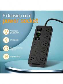 Regleta Cargador Multicontactos Premium Con 8 Salidas 3 Puertos Usb 1 Tipo C Extensiones Negro 12 Tomas 2m American Standard - Tipo de Enchufe B USA (110-127V) - Ver 2