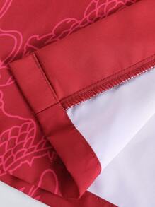 Men's Chinese Style Black Dragon Printed Robe Kimono Loungewear - Red - View 8