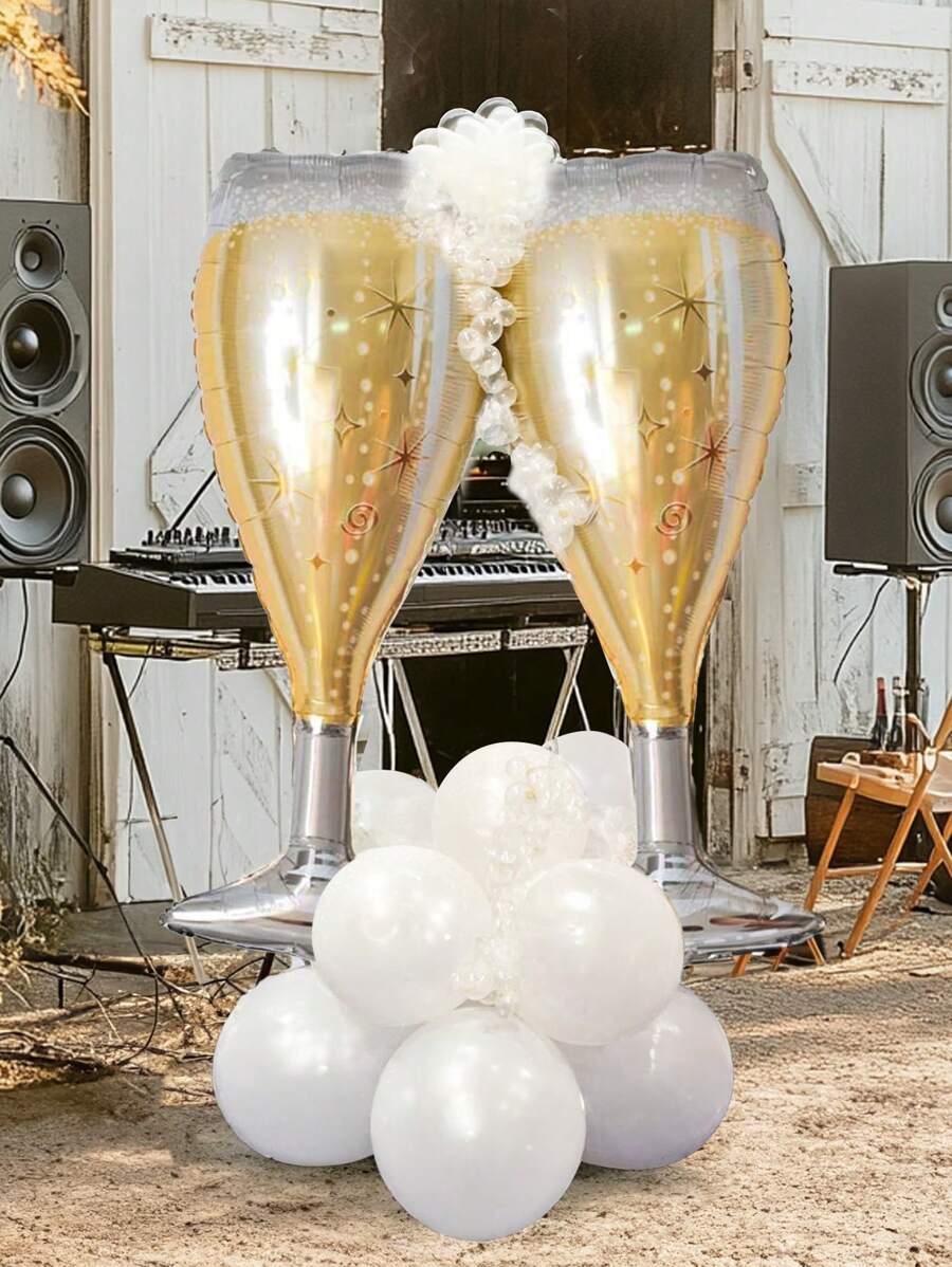 30 个/套巨型香槟杯形铝箔装饰气球，适用于庆祝派对装饰、生日快乐杯气球、派对装饰铝箔气球、单身派对/单身派对/欢呼派对装饰 - 彩色 - 查看 1