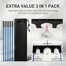 FINGER TEN Golf Training Aid Aim Gate With 6 Alignment Sticks And 5 Different Swing Plane Angles Professional - Black - View 2
