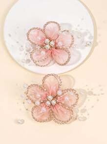 2pcs Pink Hair Clips For Women Girls Solid Color Mesh Flower Alligator Clips With Pearl Elegant Gold Edge Mesh Floral Hair Clips Pearl Flower Hair Clips Wedding Party Holiday Gifts Barrettes Women Hair Accessories