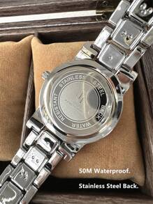 Pablo Raez 1 件银色华丽女士手表女士珠宝夏季配饰奢华连衣裙复古手表不锈钢手链链 IPS 镀层顶级全新优雅高级时尚格纹图案设计石英表 - 均碼 - 查看 7