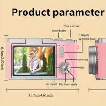 SEREE 4K Clamshell Digital Camera, 48MP Camera, Rechargeable Camera, 2.4-Inch Display Camera, Button Control, Equipped With 32GB Memory Card, The Best Gift For Valentine's Day, A Must-Have Gift For Beginners - Yellow - View 5