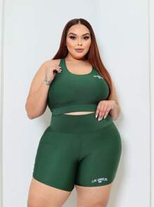 Conjunto Top Short Academia Los angeles plus size - Verde Militar - Visão 1