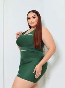 Conjunto Top Short Academia Los angeles plus size - Verde Militar - Visão 2