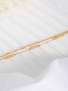 1条不锈钢镀金菱形串珠双层手链，适合日常佩戴、约会、派对等场合。 - 彩色 - 查看 4