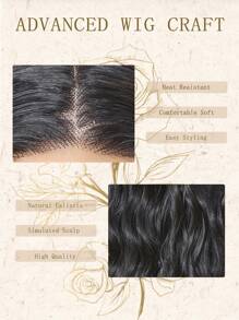 Peluca sintética con parte 13X4X1, cabello ondulado de 26 pulgadas de color negro, fabricada con fibra sintética importada de Japón, resistente al calor. Peluca sintética de alta calidad, suave y natural, ideal para uso diario.
