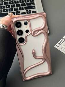 高端创意镂空蛇纹磨砂电镀手机壳适用于 16 Pro Max/16 Pro/16，蛇年新款 15、14、13/12情侣软壳，防摔防水防震防刮 - 粉色 - 查看 3