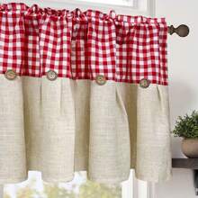 1PC Of Pastoral Style Red Plaid Splicing Kitchen Curtains, Small Window Curtains, Small Short Curtains, Button Decoration Special Design Door Curtains - Red - View 6