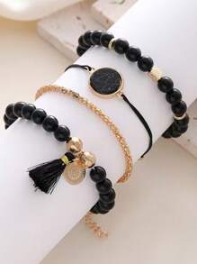 4 Women's Pink Wedding Season Marble Bracelet Sets, Gifts For Friends