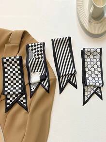 4 件装黑白别致窄长围巾，可作为腰带、专业领带 - 黑與白 - 查看 4