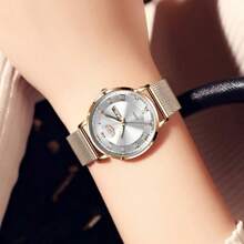 LIGE女士时尚优雅商务手表防水夜光石英表纤薄精致女士假日手表 - 黑色 - 查看 3