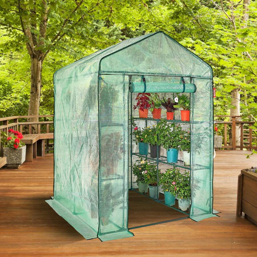 Walk-In/Pop Up Green House, 4.6 X 2.4 X 6.7/4.6 X 4.6 X 6.6/8.7x6x7.6/15 X 6.5 X 7ft, Greenhouse With Shelves, High Strength PE Cover With Doors, Windows And Steel Frame, Set Up In Minutes, For Planting And Storage,Green/White - 4.6 x 4.6 x 6.6 ft - 查看 1