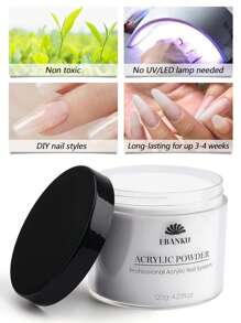 120g/4.23oz Polvo acrílico desnudo de gran capacidad, polvo acrílico profesional para extensión y tallado de uñas, de larga duración, sin necesidad de lámpara para uñas acrílicas de aplicación rápida