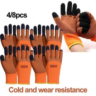 8pcs Men'S Winter Work Gloves, Waterproof Nylon, Non-Slip Insulated, Washable, Cold And Wear Resistance, Yellow, For Outdoor Cold Weather Tasks