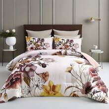 3 Pieces Blush/Green Floral Bed Room Comforter Sets Queen King, Boho Blush Floral Printed On White, Soft Microfiber Bedding Set For All Season (1 Comforter, 2 Pillowcases),Wedding Items,Valentines Day Home Bed Room Decor,Easter Gifts,Mothers Day Gift,All Season - 腮紅花 - 查看 3