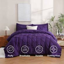 7pcs Pintuck Bed In A Bag, Pinch Pleat Complete Bedding Sets With Comforter, Flat Sheet, Fitted Sheet And Pillowcases & Shams Queen/King Size - 紫色 - 查看 6