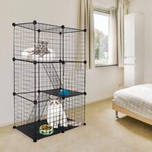 Jaula para gatos de 3 niveles, casa de gato de metal para interior, desmontable, con 3 puertas y 2 escaleras, amplio espacio de ejercicio para 1-2 gatos, color negro - Negro - Ver 8
