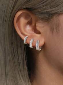 3 对 925 纯银简约闪亮耳环适合女士耳环精致订婚周年纪念婚礼珠宝时尚精致闪亮水晶耳环可作为礼物