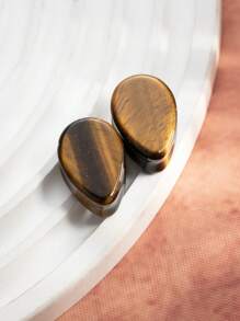 1 Pair Retro Bohemian Style Flat Teardrop Natural Stone Ear Gauges, Piercing Jewelry Suitable For Daily Wear, Christmas & Thanksgiving Gift (Please Note Size Guide When Purchasing)