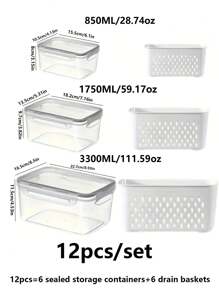 12pcs Premium Food Storage Containers - Leak-Proof, Reusable, Stackable, And Portable - Ideal For Meat, Fruits, Vegetables, Kitchen Organization, And Storage - Black and White - View 2