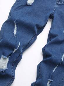 Men's Jeans Elastic Tight Casual Solid Color Ripped Skinny Pants