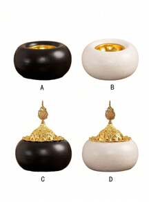 1 pieza de quemador de incienso de forma redonda con combinación de metal y cerámica, color blanco y negro, estilo moderno minimalista, de lujo, para aromatizar el hogar, adecuado para escritorio, hogar, oficina, hotel, sala de estar, salón, decoración navideña