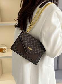 Artistic Letter Print Handbag, Women's European And American Cross-Border Commute Bag, Korean Vintage Fashion Purse, Stylish Tote Shoulder Bag, 2025 New Arrival, Versatile Small Square Bag,