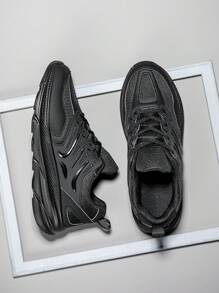 男士情侣2025新款厚底增高运动鞋户外厚底增高舒适防滑网眼透气圆头低帮系带运动鞋户外徒步休闲适合四季轻便 - 黑色 - 查看 2