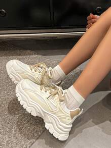 2025 New Korean Style Women Versatile Thick Sole Casual Lace-Up Breathable Sneakers