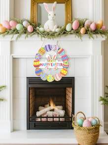 1 pieza - Guirnalda decorativa de madera para puerta de Pascua 2025 - Para señal de puerta frontal, señal de pared, decoraciones de primavera con conejo, cartel hueco de Bonnie, huevos y flores, ¡Bienvenido a colgar en la decoración del hogar, fiesta, al aire libre o interior para Feliz Pascua!