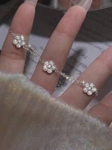 1条925纯银五叶草幸运手链，女士日常佩戴节日礼物，原创设计，迷人复古派对精美首饰 - 華麗五花 - 查看 3