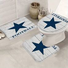 4pcs Waterproof Blue Star Shower Curtain And Toilet Floor Mat Three Piece Set With 12 Shower Curtain Hooks, Modern Home Decoration, Beautiful Housewarming Gift Bathroom Decor Fall Decor Bathroom Accessories Back To School