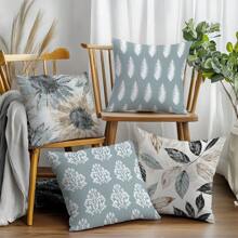 4 Stücke Set Vintage Blatt geometrisches Muster Kissenbezug, beidseitig bedruckter Korallenflausch-Stoff, 45*45cm/18*18 Zoll Kissenbezug, geeignet für moderne minimalistisches Sofa, Wohnzimmerdekoration, Geschenke, Partydekoration