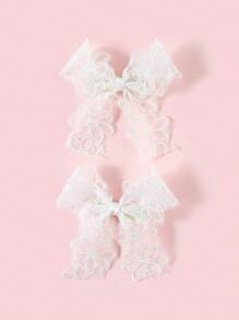 2pcs/Set Cute Bowknot Kids Hair Clips - White - View 3